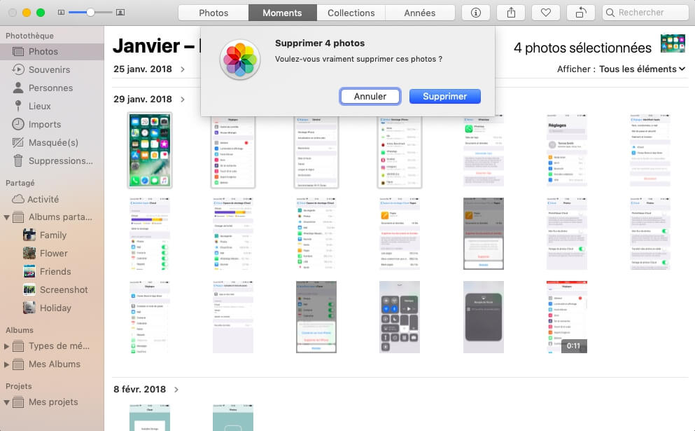Supprimer des photos sur Mac