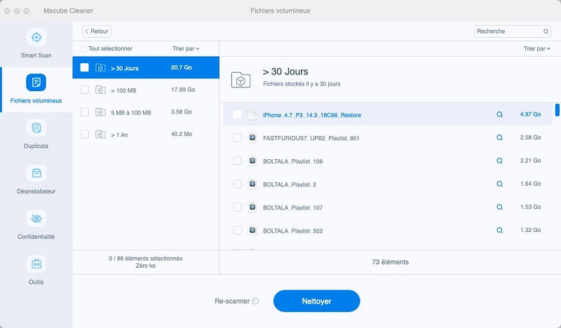 nettoyer des fichiers volumineux de votre Mac