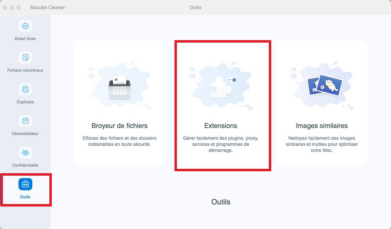 Extensions dans les Outils