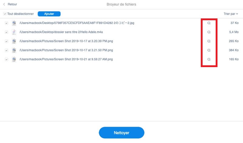 Previsualiser les fichiers avant suppression