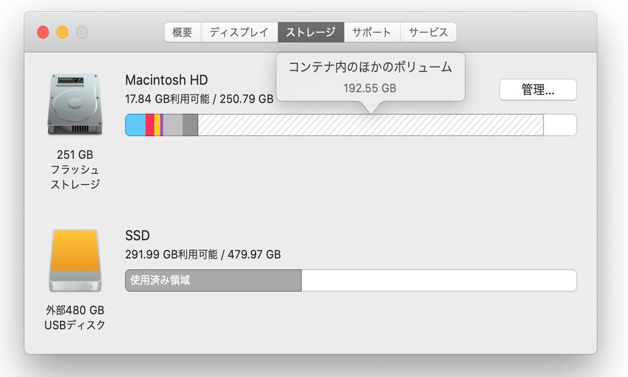 コンテナ内の他のボリューム