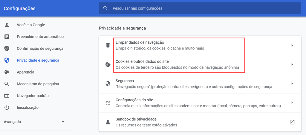 Limpar cache do Chrome