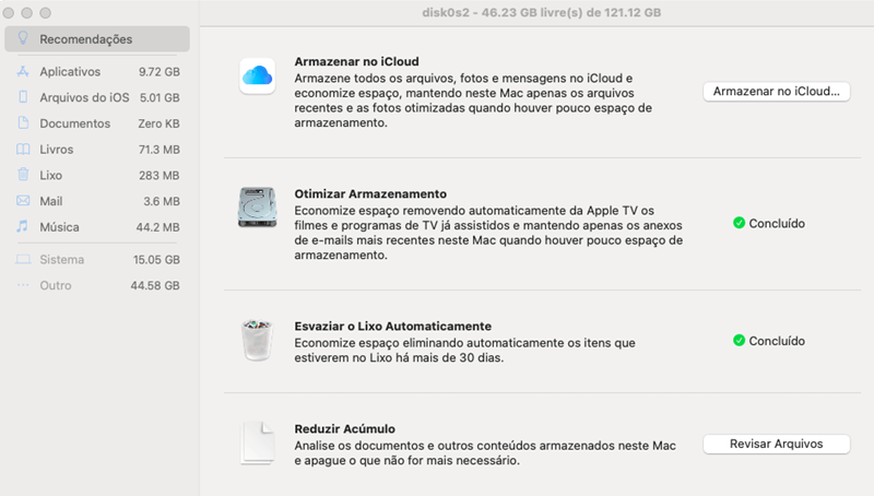 Gerenciar armazenamento