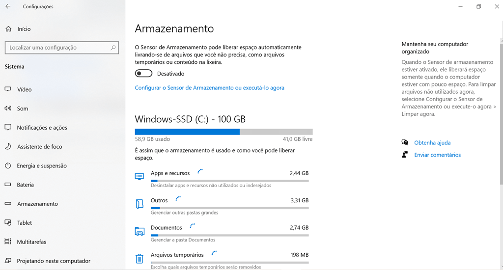 armazenamento do sistema windows