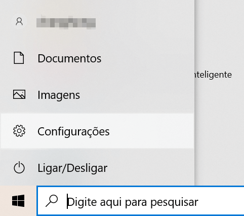 configuraçõesno menu iniciar