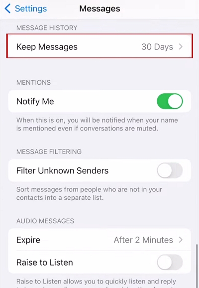 Manage Message Storage Duration step 2 | review large attachments