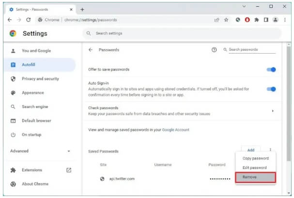 удалить определенный пароль автозаполнения Chrome, шаг 2 | Удалить автозаполнение в Chrome на Mac