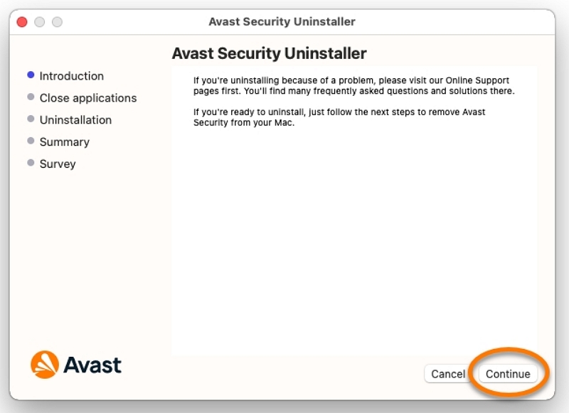 janela desinstalada | Limpeza do Avast para Mac