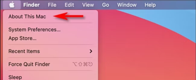 choose About This Mac | Remove Purgeable Space Mac