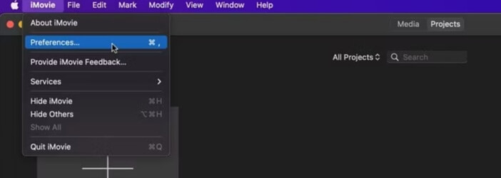 access iMovie Preferences | iMovie Not Enough Disk Space