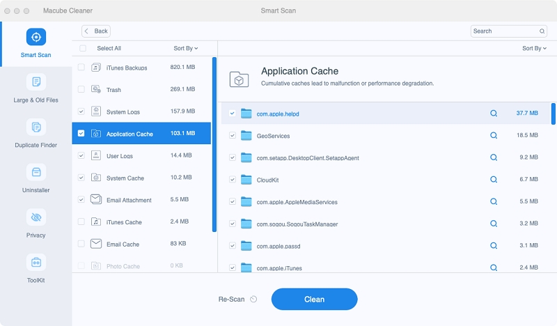 Aperçu des fichiers de cache analysés | Effacer le cache de messagerie Mac