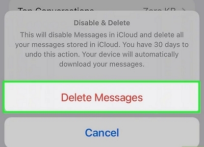 toque em Excluir mensagens | excluir mensagens do iCloud