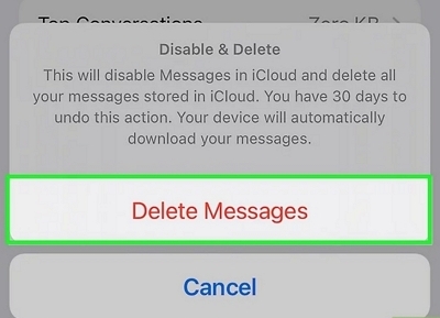 appuyez sur Supprimer les messages | supprimer les messages iCloud