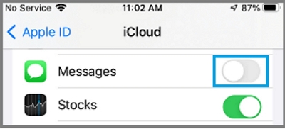 desativar mensagens de sincronização do iCloud | excluir mensagens do iCloud