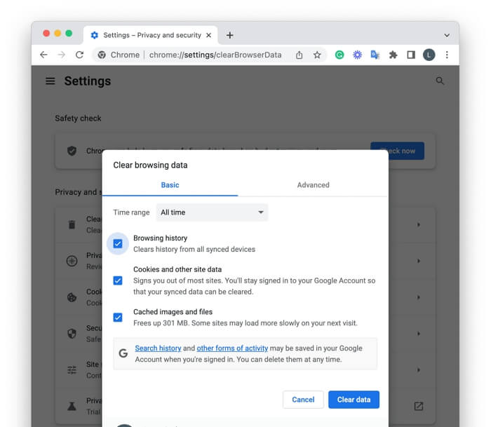 click clear data in chrome | clear cookies in chrome on mac