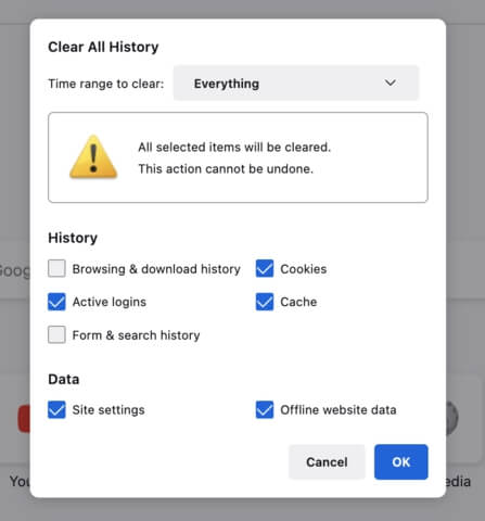 нажмите «Очистить сейчас» Firefox | очистить файлы cookie в Firefox на Mac