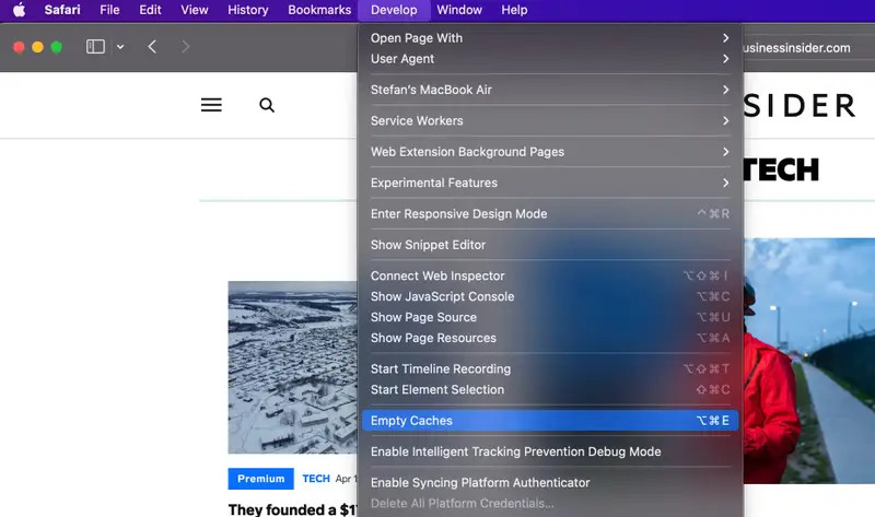 dropdown menu | Reset RAM on Mac