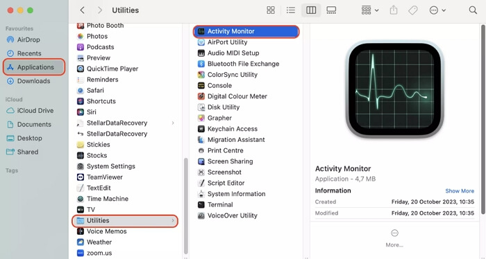 open Activity Monitor | Mac Force Quit Not Working