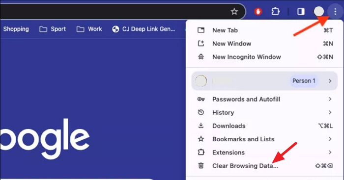 click Clear Browsing Data Chrome | Delete Temp Files Mac