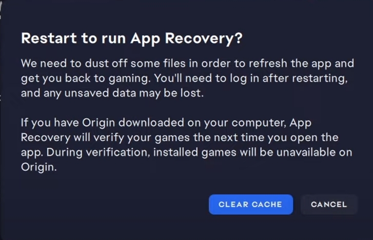 use o recurso integrado do Origin, etapa 3 | Como limpar o cache de origem do Mac