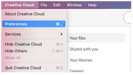click Preferences in Creative Cloud | Completely Uninstall Photoshop CC/CS on Mac