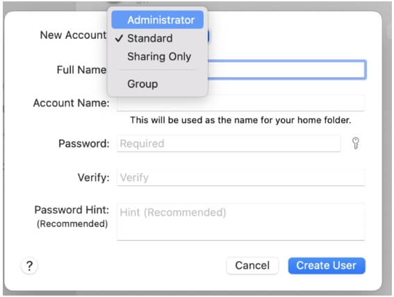create new admin account | Clear Other Volumes in Container Mac