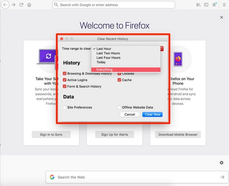 select the time range | delete downloads on mac