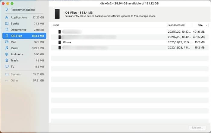 Удалить файлы iOS | Очистить системное хранилище на Mac