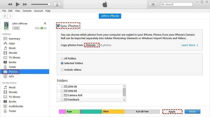 Utiliser le Finder iTunes |  stockage iPhone plein, impossible de supprimer des photos