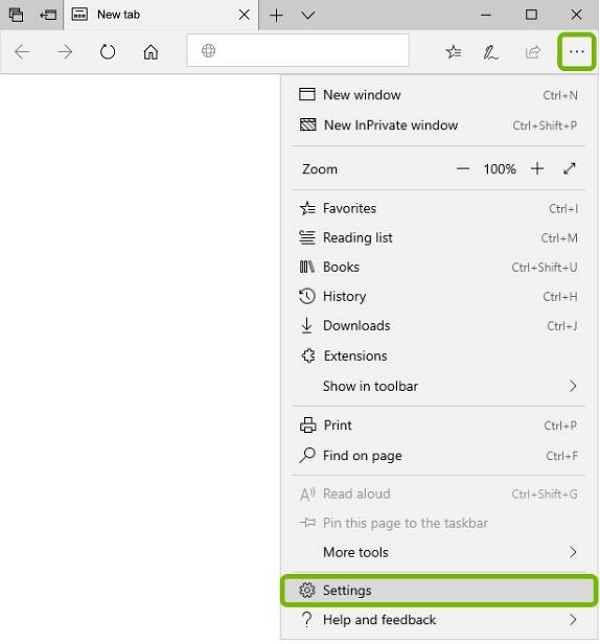 Wählen Sie Einstellungen in Edge aus | Löschen Sie kürzlich geschlossene Tabs in Browsern