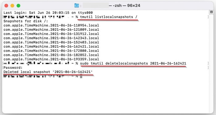 delete Time Machine snapshot Terminal | Clear Other Volumes in Container Mac