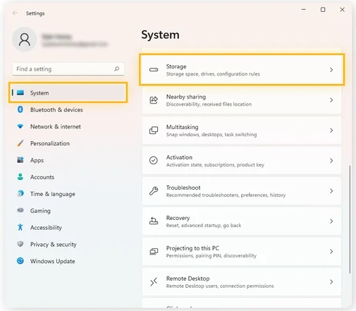 choose Storage | Delete Temp Files Mac