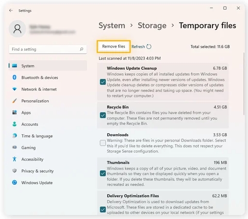 click Remove files | Delete Temp Files Mac