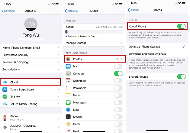 mantendo-os no dispositivo iOS passo 1 |  como excluir fotos do iCloud