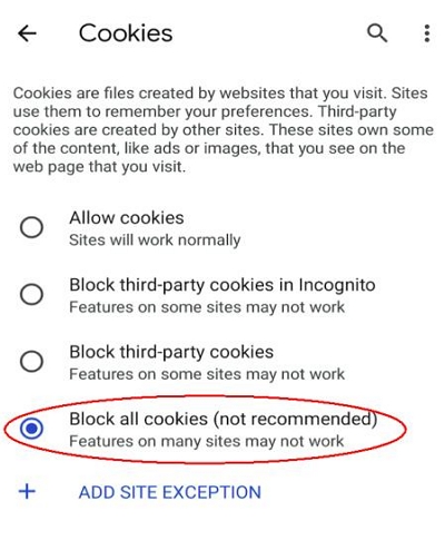 阻止所有 Cookie | 防止網路追蹤