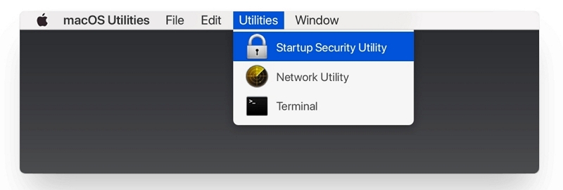 Seleccione Utilidad de seguridad de arranque | degradar macos sin perder datos