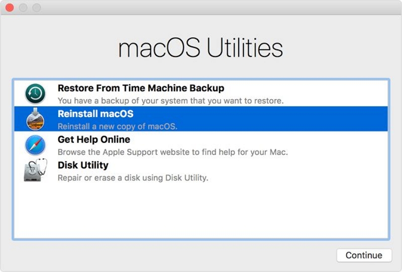 MacOS Utilities screen | downgrade macos without losing data