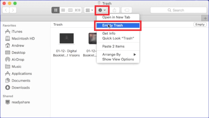 Macのゴミ箱を空にするステップ2 |  MacBook 上のファイルを完全に削除する