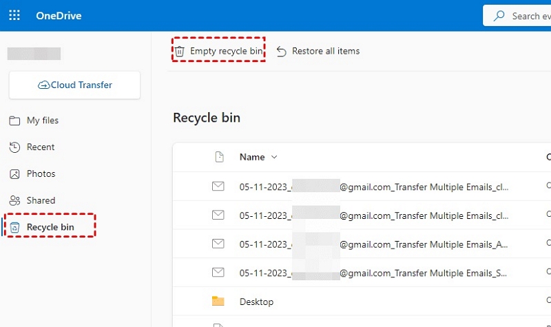 Vaciar la papelera | liberar espacio onedrive mac