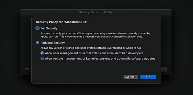 Reduced Security | enable system extensions on mac