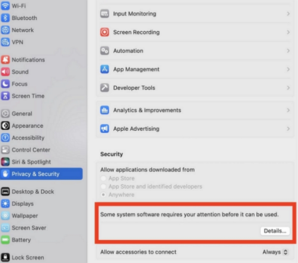 System Settings | enable system extensions on mac