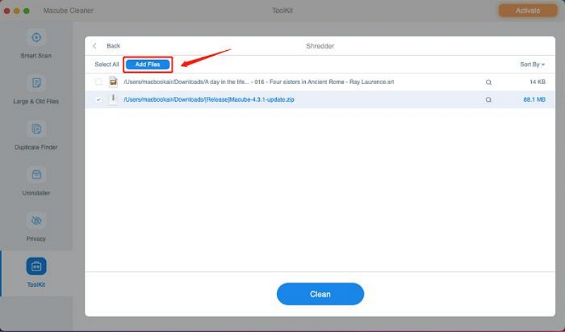 Add Files | Erase Hard Drive From Mac