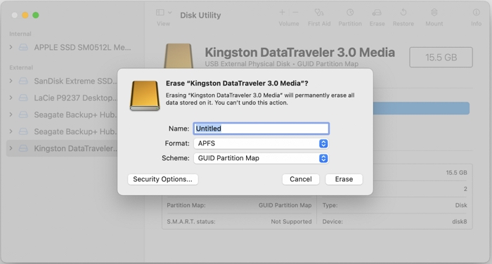 hit Erase | Remove Purgeable Space Mac