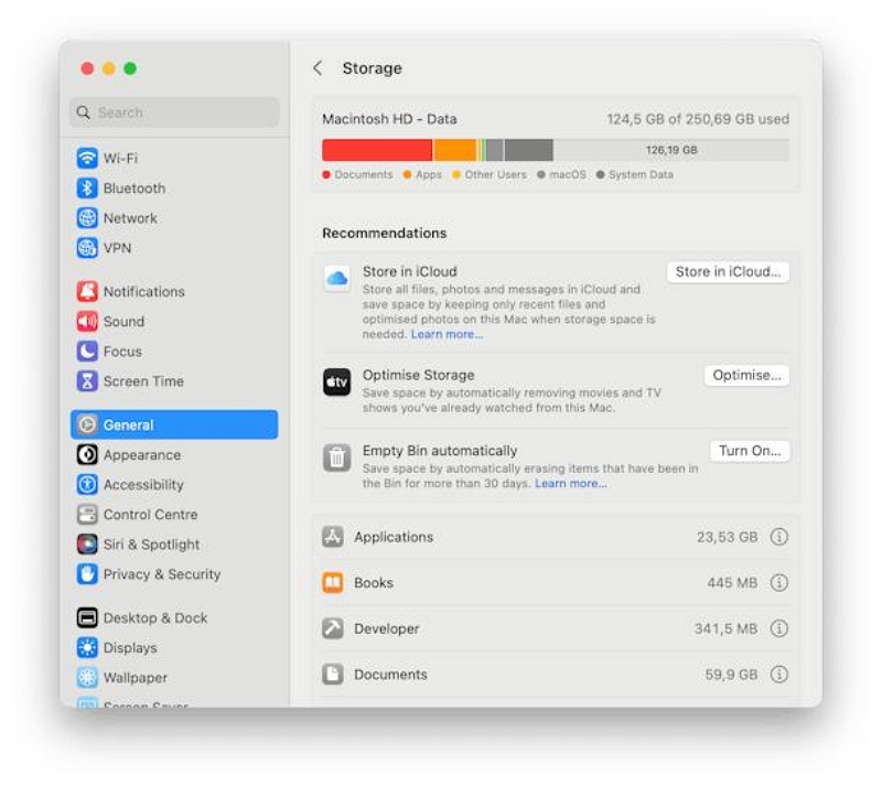 review the categories | delete downloads on mac
