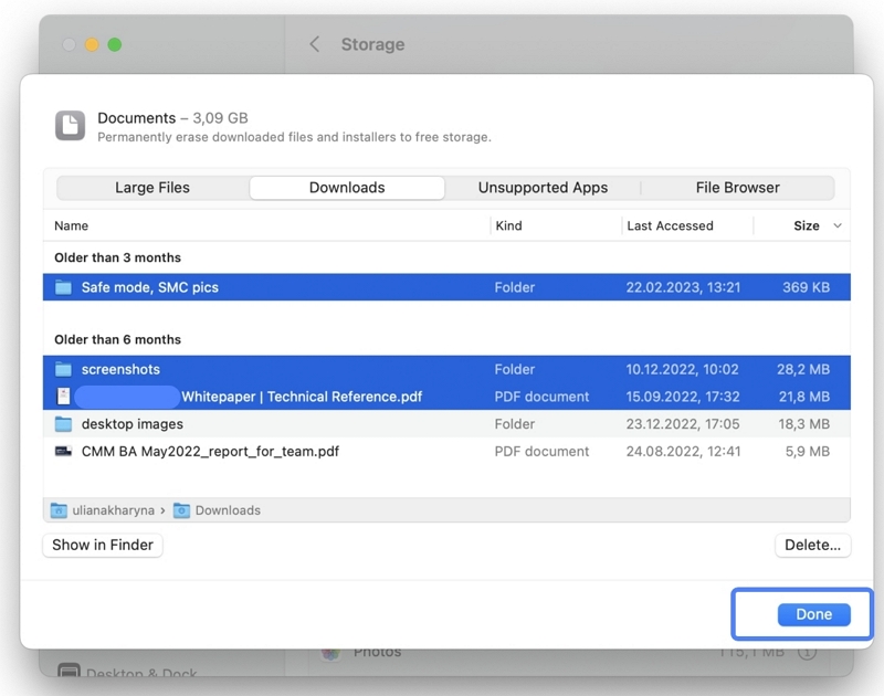 selected items immediately | delete downloads on mac