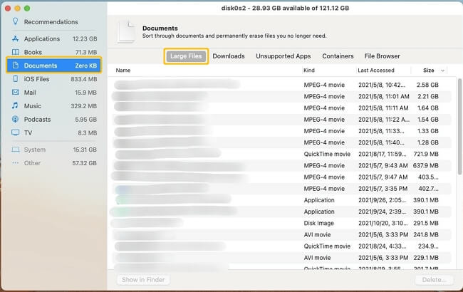 Find Large Files in Manage Storage | Find and Delete Large files on Mac