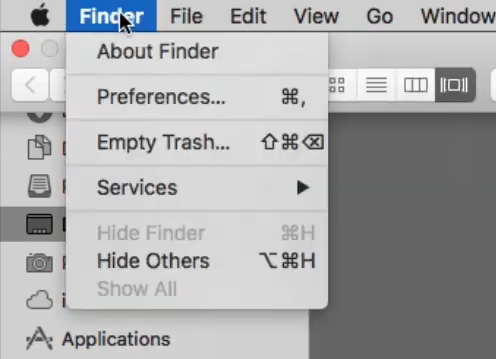 Finder で環境設定を選択 | Mac デスクトップから Macintosh HD を削除する