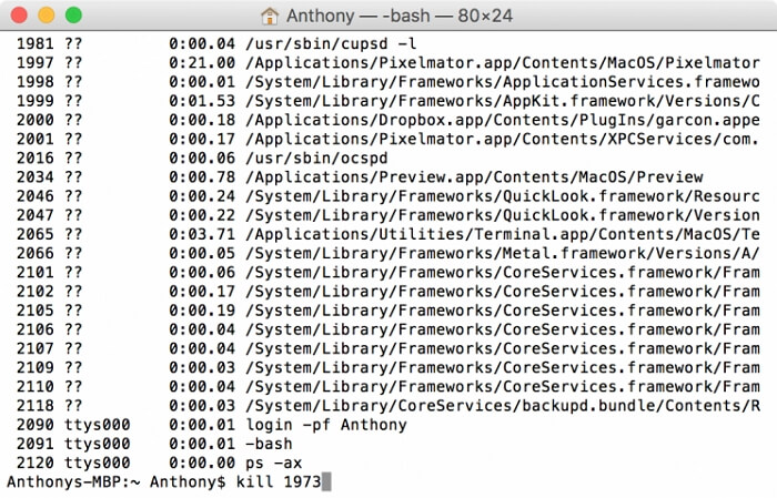 run kill PID command | Mac Force Quit Not Working