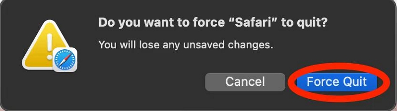 confirme a operação | Saia do Safari no Mac