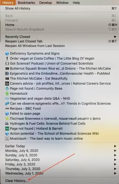 Scroll down to the bottom | Clearing Safari history on Mac